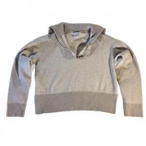 Rachel Zoe Cropped‎ 1/4 Quarter Zip Sweater, Cream/Beige, Small Preppy Casual